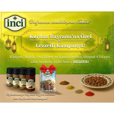 İnci Baharat 4'lü Baharat Seti Cam Kavanoz (Pulbiber,Kekik,Karabiber,Kimyon) + Köfte Harcı Hediyeli
