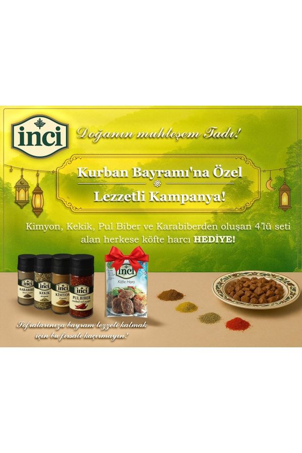 İnci Baharat 4'lü Baharat Seti Cam Kavanoz (Pulbiber,Kekik,Karabiber,Kimyon) + Köfte Harcı Hediyeli